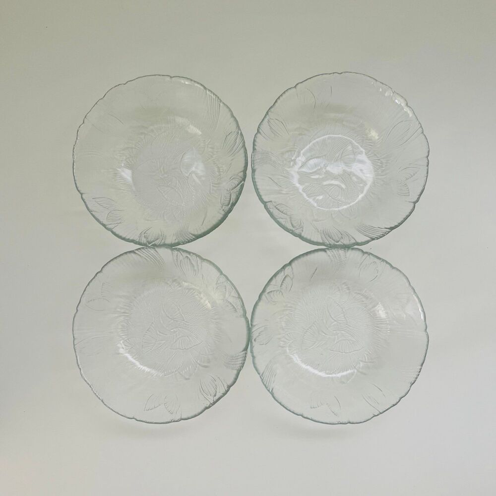 ARCOROC France Canterbury Crocus Pressed Clear Glass Salad Cereal Bowl, Set of 4
